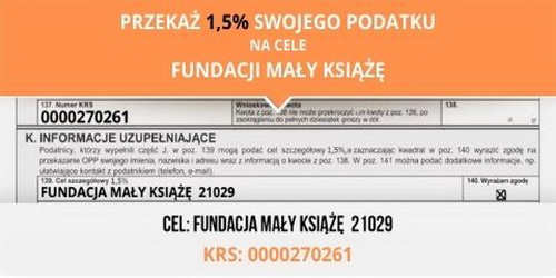 Jak wpłacić 1,5% podatku PIT na Fundację Mały Książę?